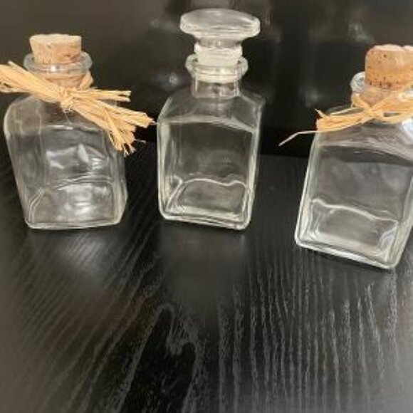 Three Medium Sized Glass Containers.  Corks. Glass Stopper - Picture 1 of 3